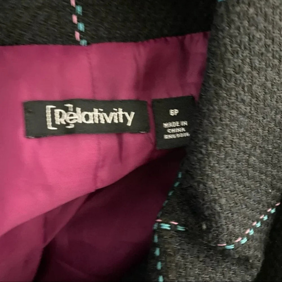 Relativity 6P Womens Plaid Swing Coat Green Blue Black Round Button Front Jacket - Picture 7 of 7